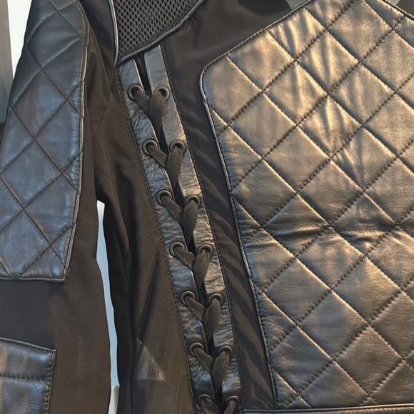 Blanc Noir-Classic Leather Mesh Moto Jacket - Picture 7 of 8